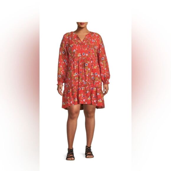 NWT Terra & Sky Women's Plus Size Long Sleeve Pleated Tiered Dress Size 1X - Picture 1 of 7